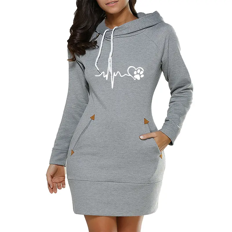 Women Dresses Pockets Simple Hooded Daily Sweatshirt Fashion Zip Neckline Sports Warm Casual
