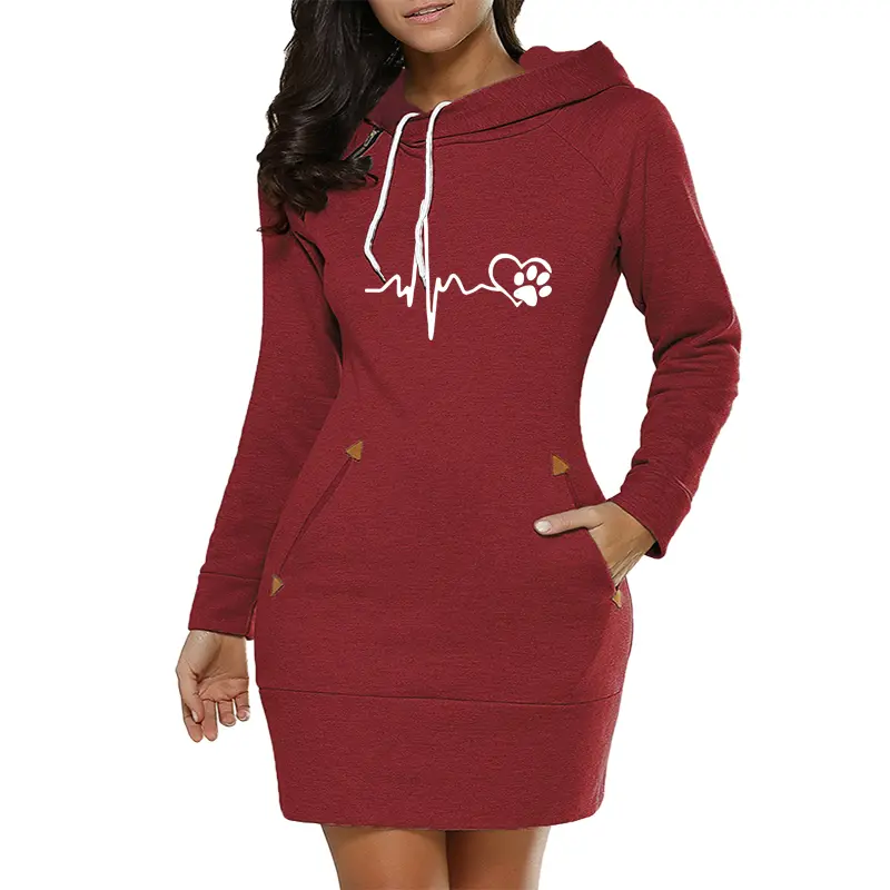Women Dresses Pockets Simple Hooded Daily Sweatshirt Fashion Zip Neckline Sports Warm Casual