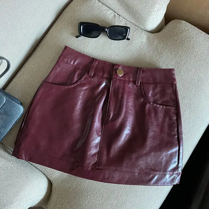 PU Leather Skirts For Women Sexy Clubwear Hip-Wrap...