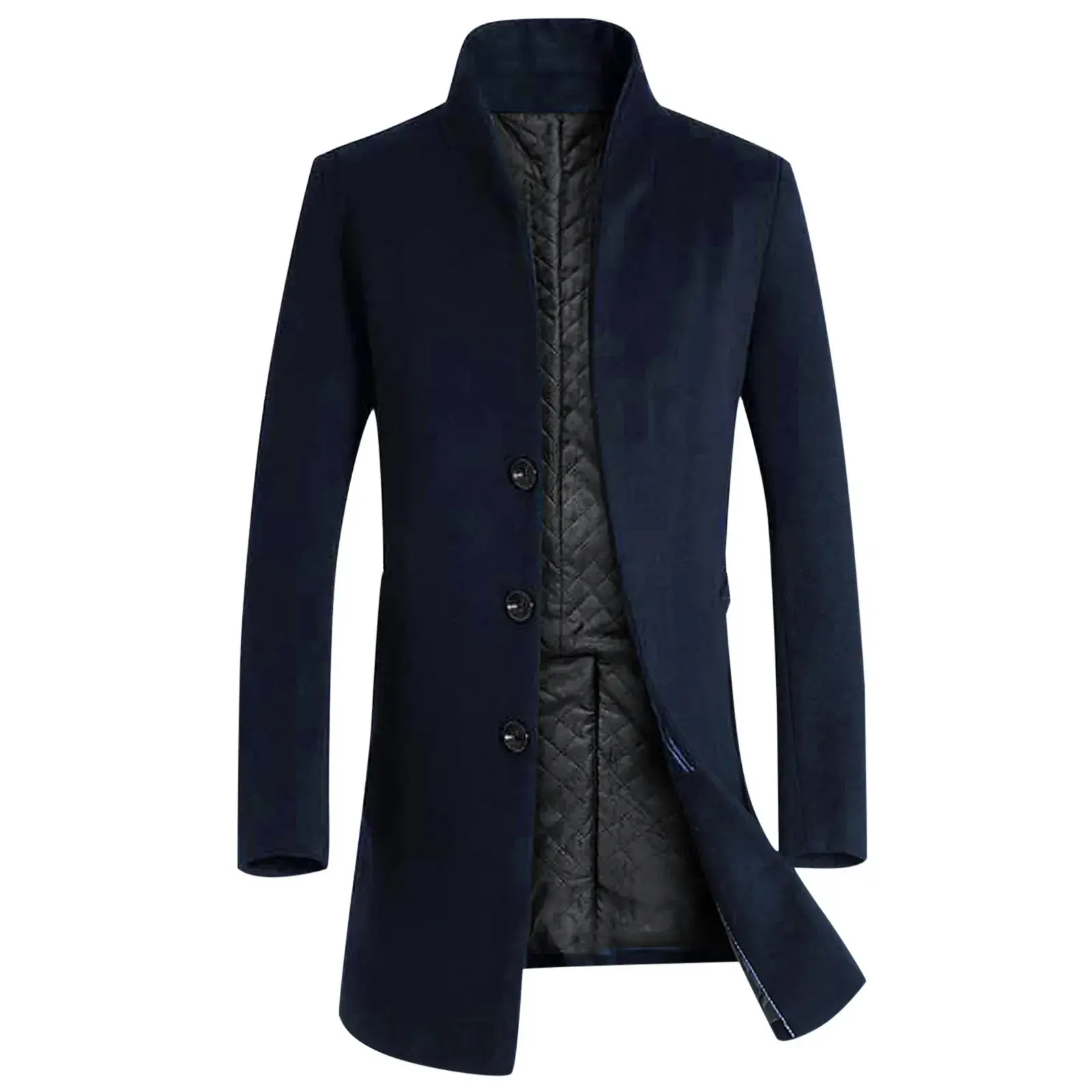 Men Coat Mid-Length Trench Jackets Casual Solid Single Breasted Long Sleeve Lapel Collar Overcoat Slim Jacket