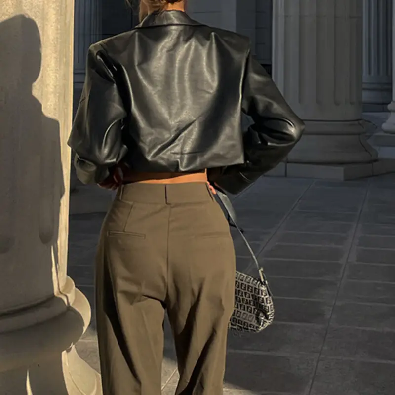 Leather Short Jacket Cropped Faux ...