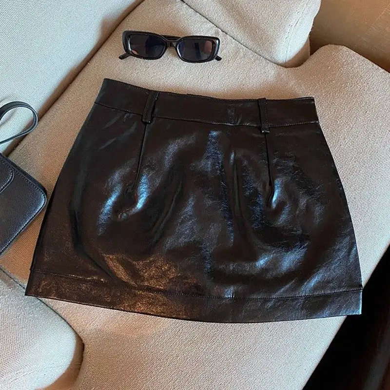PU Leather Skirts For Women Sexy Clubwear Hip-Wrapped Leather Mini Skirt