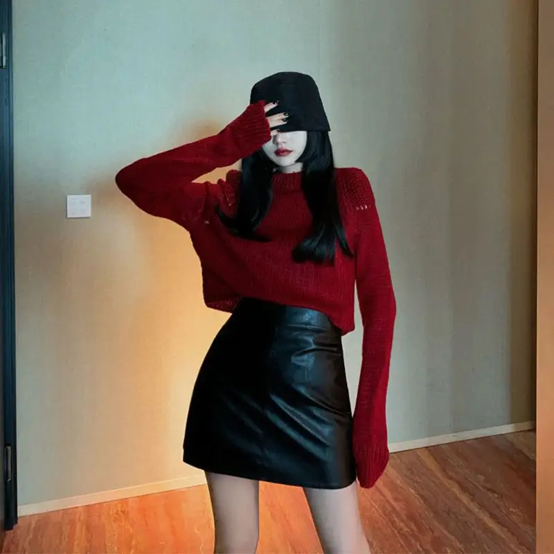 Women's PU Leather Skirt Fashion Slim High Waist Mini Skirts Ladies Sexy Skirts