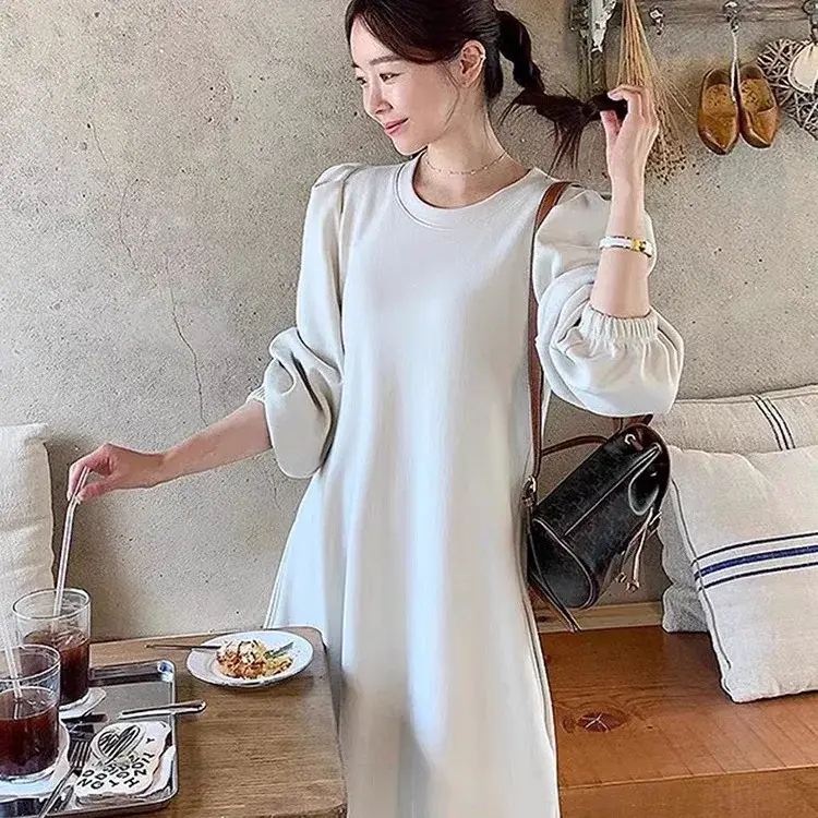 Sweatshirt Dress Women's Autumn Winter Loose Waist Slimming round Neck Long Sleeve Dress