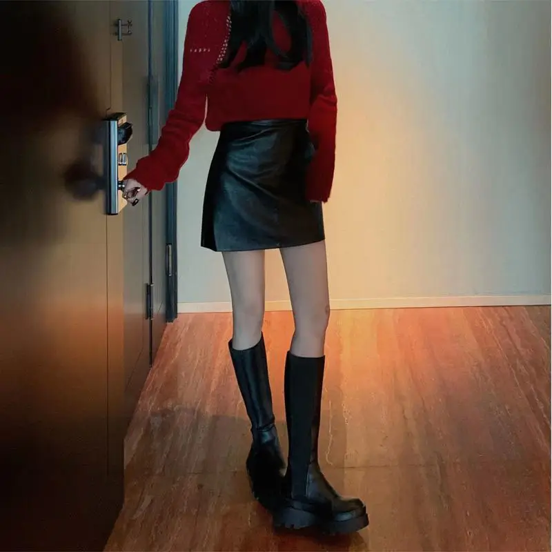 Women's PU Leather Skirt Fashion Slim High Waist Mini Skirts Ladies Sexy Skirts