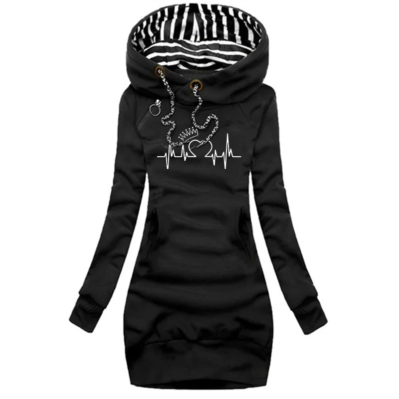 Fashion Women's Casual Dresses Long Sleeve Sweatshirt Pullover Dress Pocket Hoodie Dresses