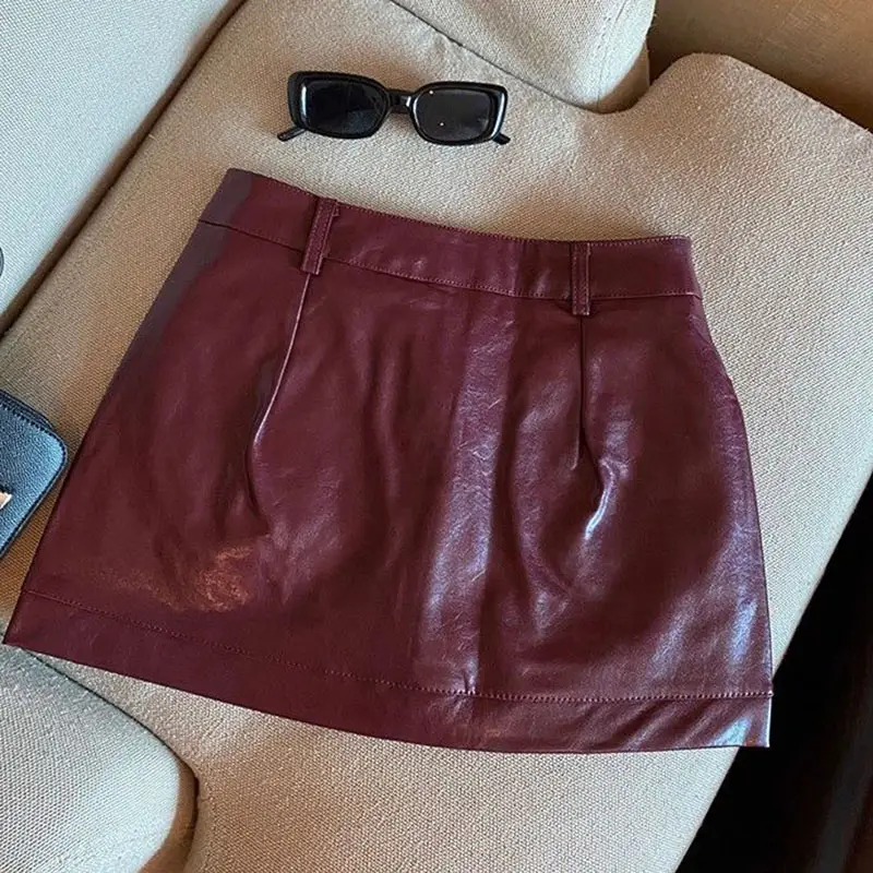 PU Leather Skirts For Women Sexy Clubwear Hip-Wrapped Leather Mini Skirt