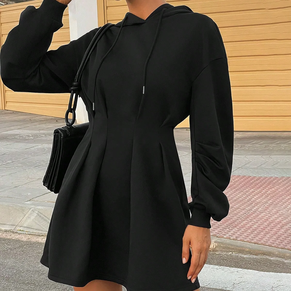 Hot Girl Slimming And High-End Look With A Cinched Waist Sweatshirt Dress