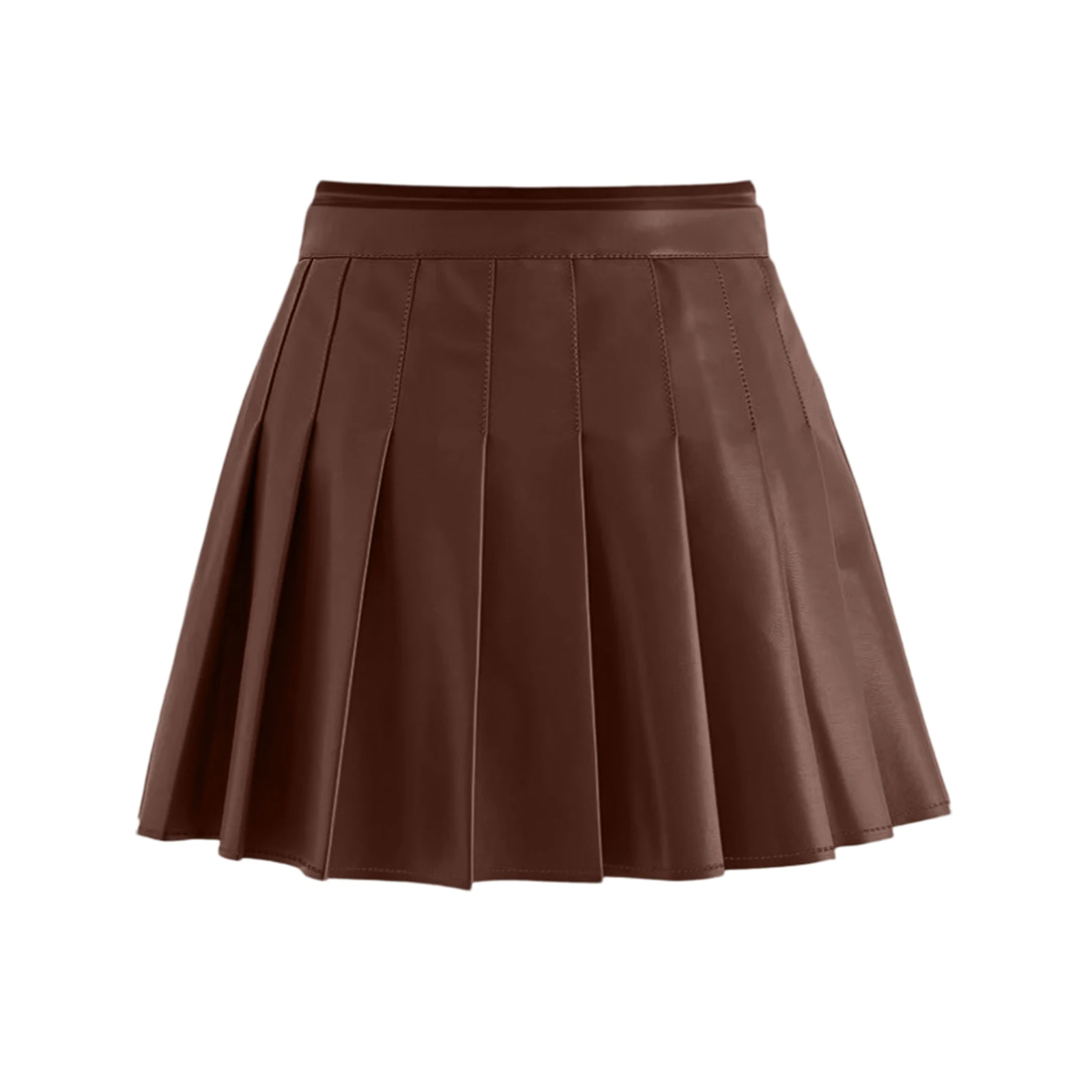 Women's High-Waisted Faux PU Leather Skirt Sexy High Waisted Pleated Skirt