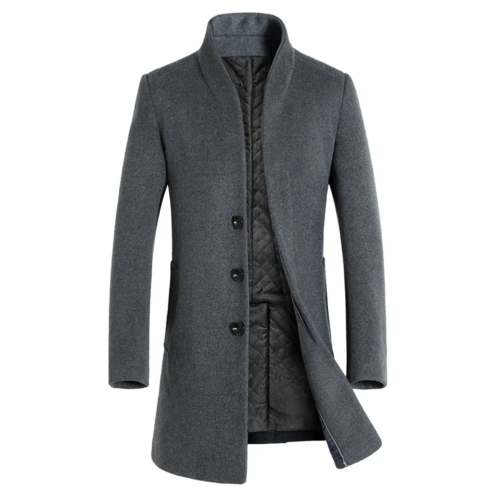 Men Coat Mid-Length Trench Jackets Casual Solid Si...