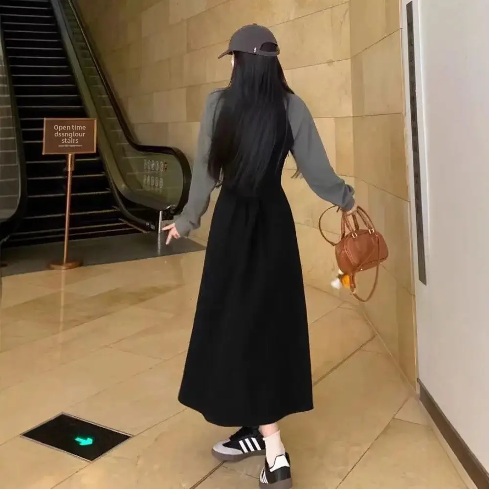 Casual Neck Long Sleeve Dress Women's Slimming Knee-Length Sweatshirt Long Dress