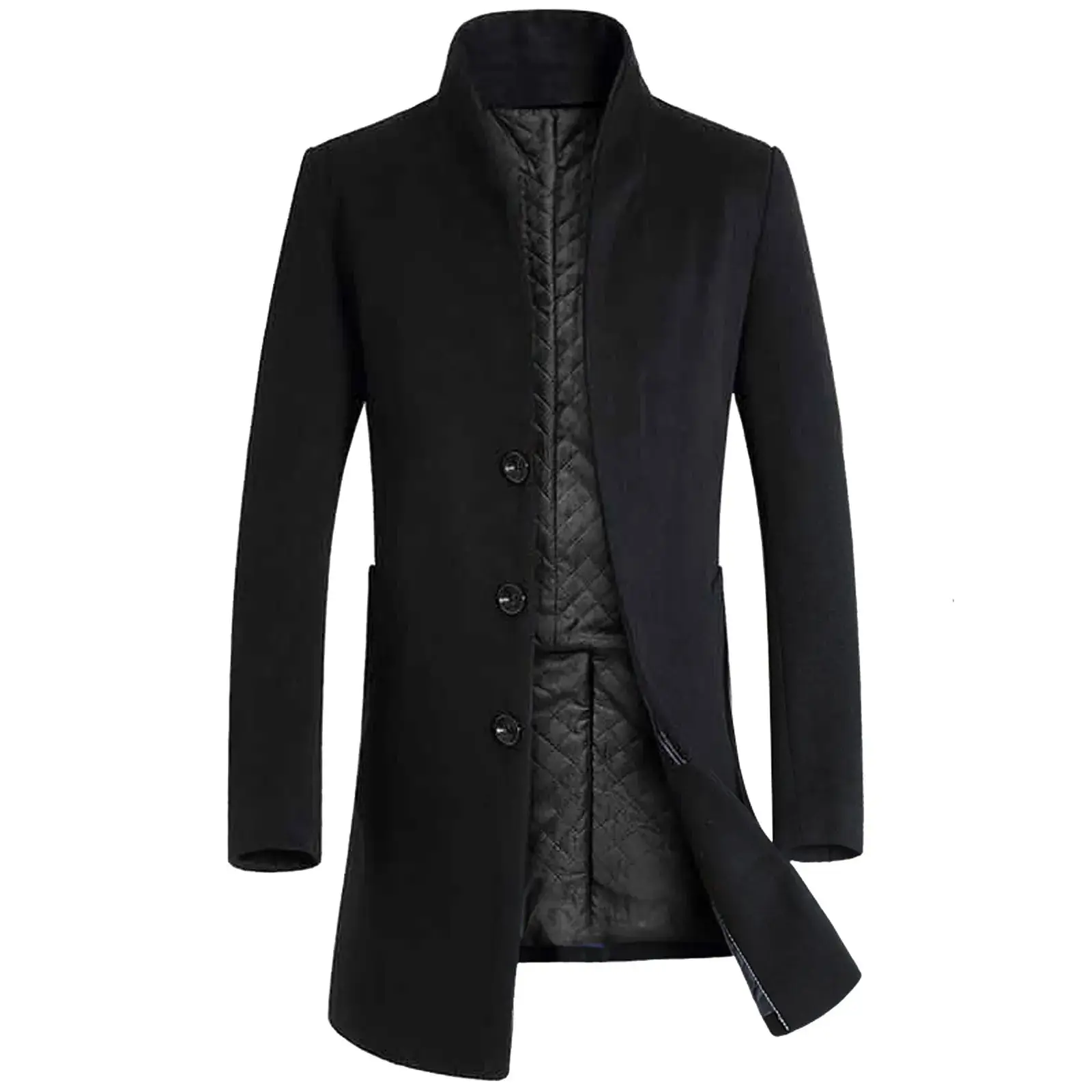 Men Coat Mid-Length Trench Jackets Casual Solid Single Breasted Long Sleeve Lapel Collar Overcoat Slim Jacket