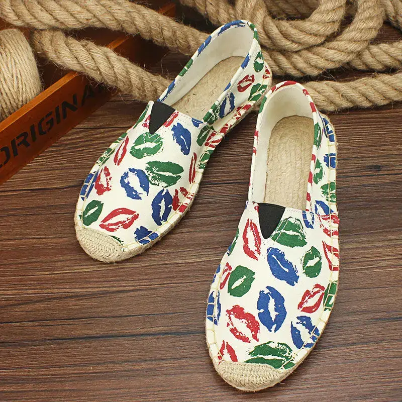 Men's Breathable Canvas Casual Slip-On Hemp Graffi...