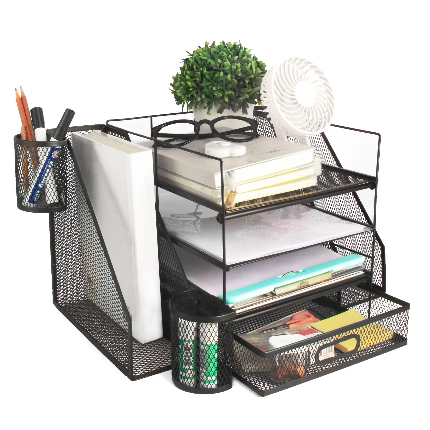 Office Desk Organizer and Accessories Large capacity Desktop 4 Tray File Organizer