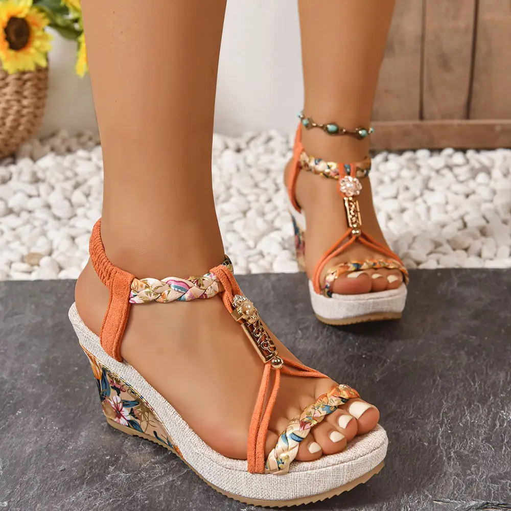 Women's Flower Wedge Sandals Open Toe High Heel Sa...