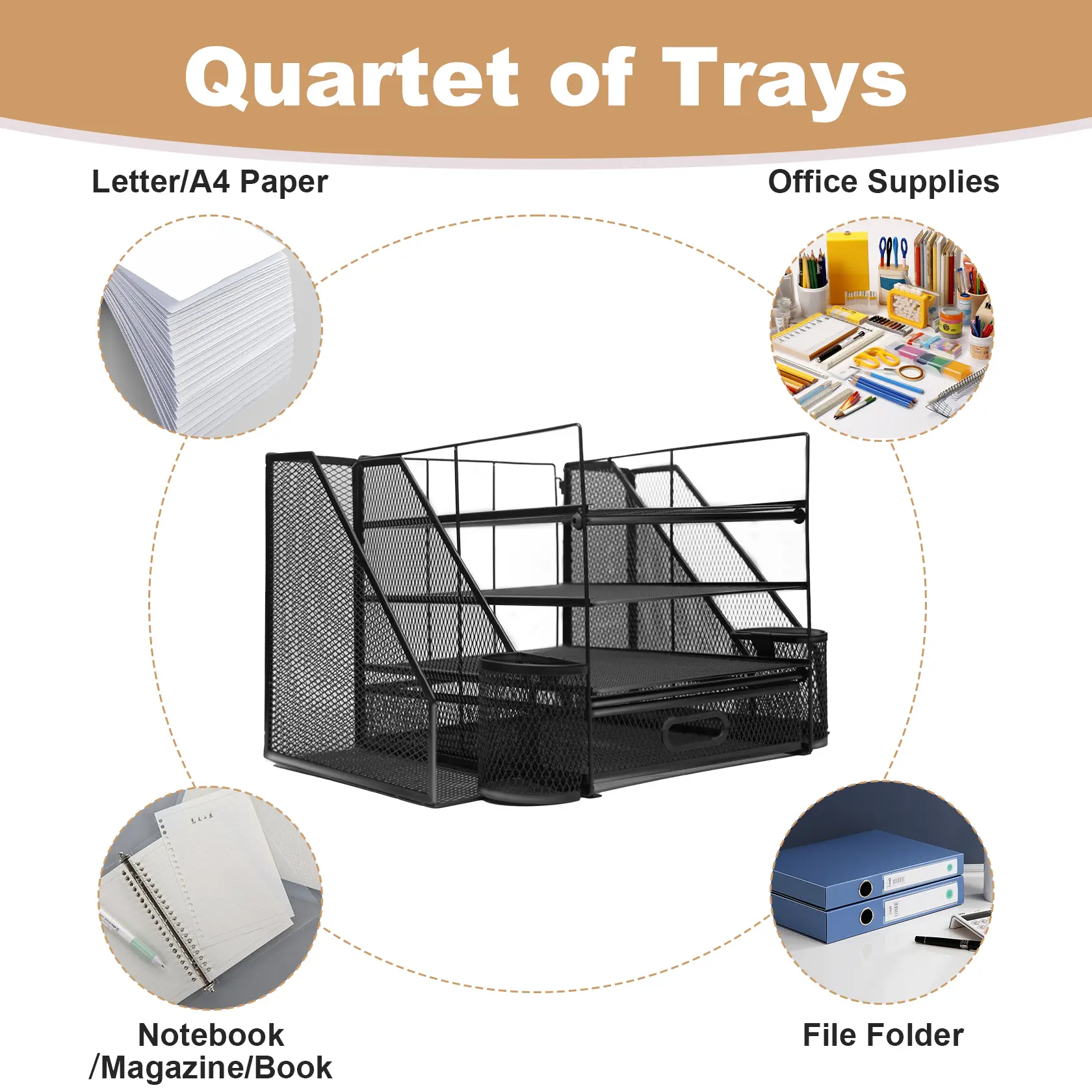 Office Desk Organizer and Accessories Large capacity Desktop 4 Tray File Organizer