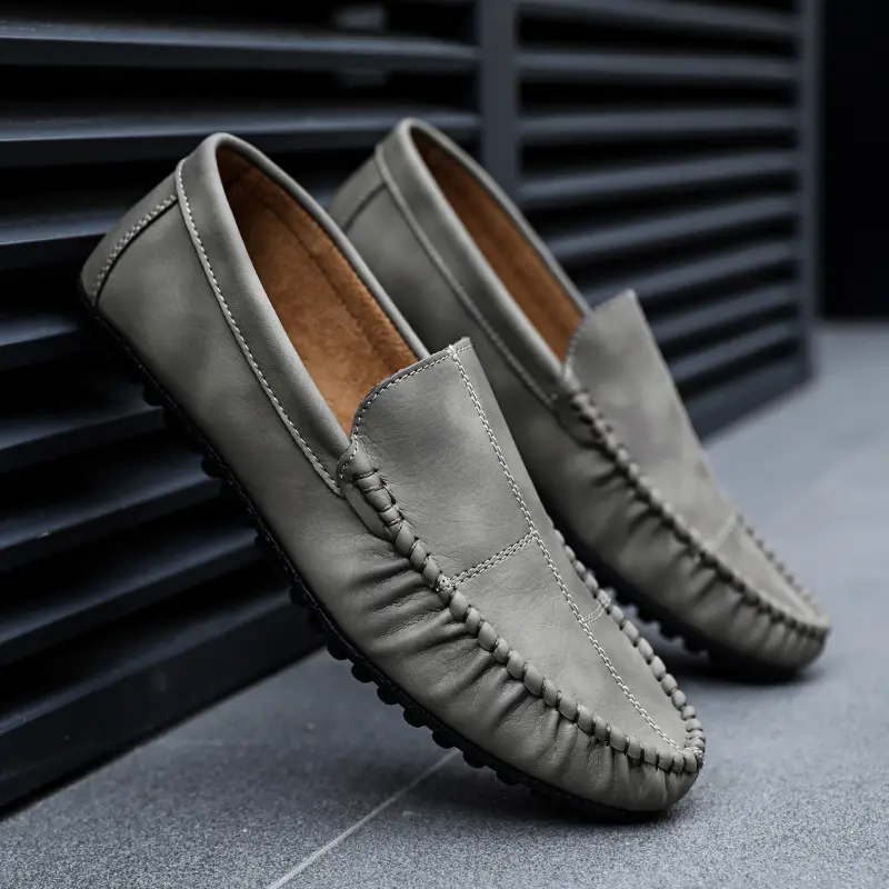 Loafers Leather Casual Flat Low Top Comfortable Soft Sole Anti-slip Daily Round-toed Walking Shoes