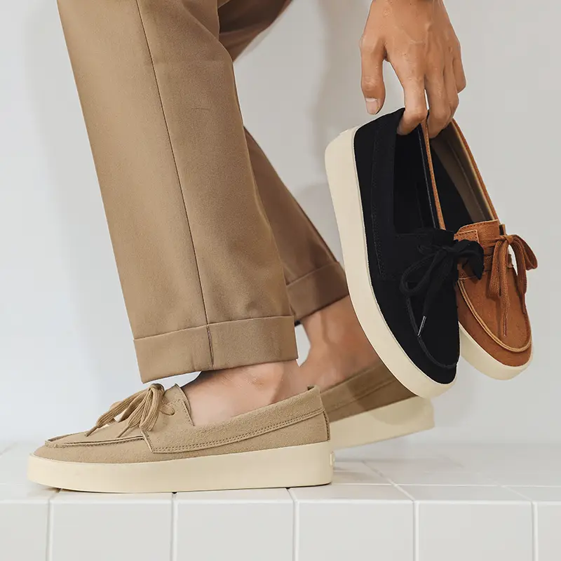 Men Loafer Shoes Low Cut Platform Men's Suede Loafers Comfort Slip-On Shoes Men