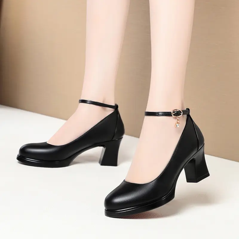 Women's Black Retro Platform Low Heel Shoes