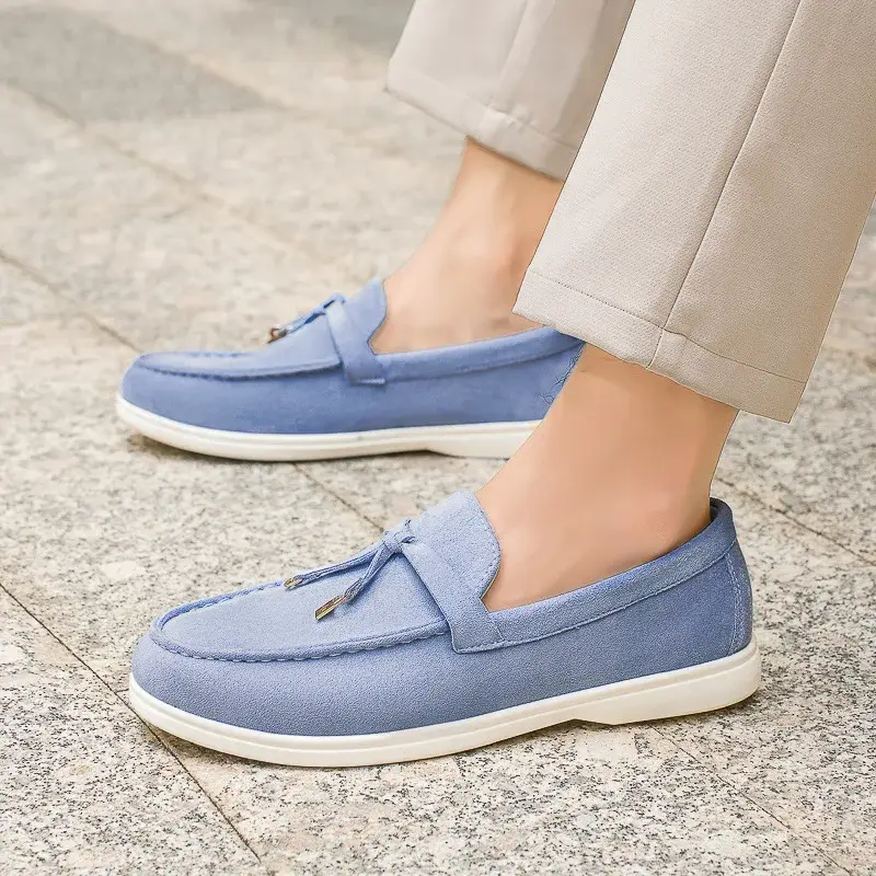 Men's Casual Breathable Lightweight Simple round Toe Bean Shoes Comfortable Versatile Summer Fashionable Plain Color
