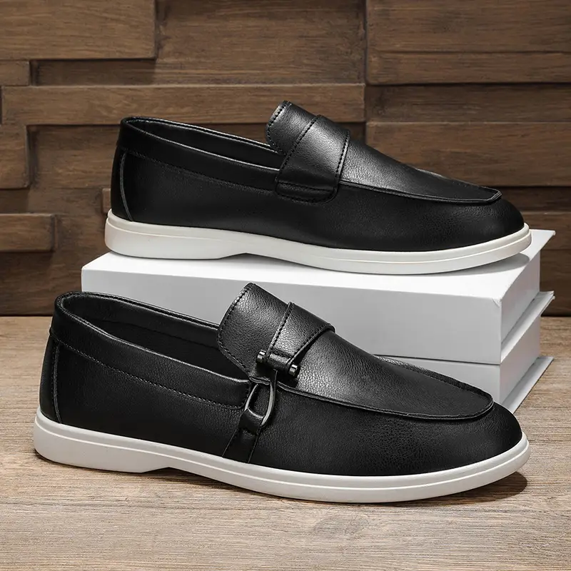 Men’s Leather Slip-On Loafers Casual Business Shoes Soft-Sole Comfortable Non-Slip Flat Shoes