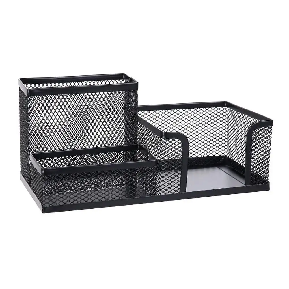 Multifunctional Pen Holder Pen Scissors Sticky Note Storage Basket 3 Compartments Office Supplies