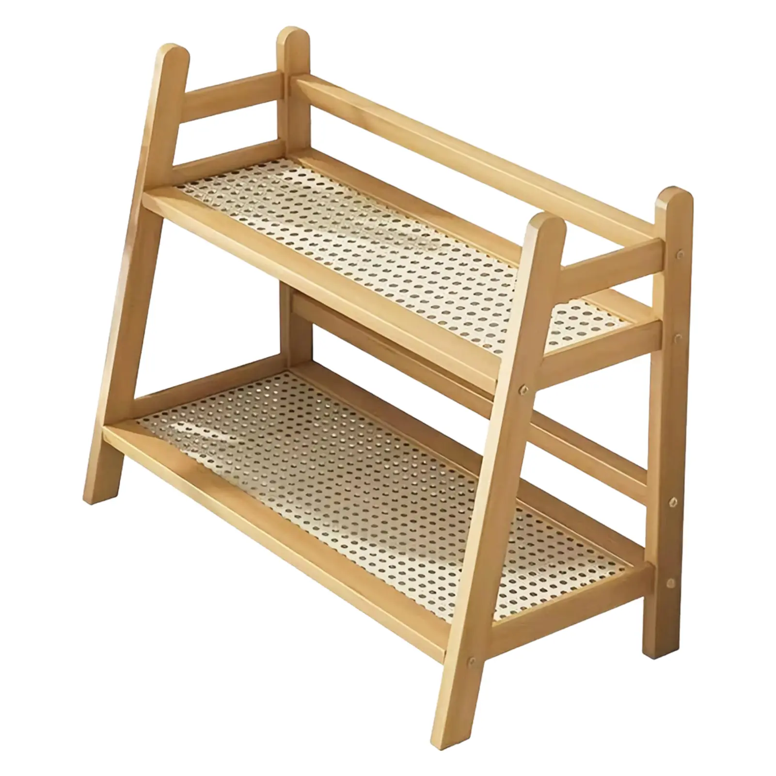 Double-Layer Desktop Storage Rack With Wooden Shelves