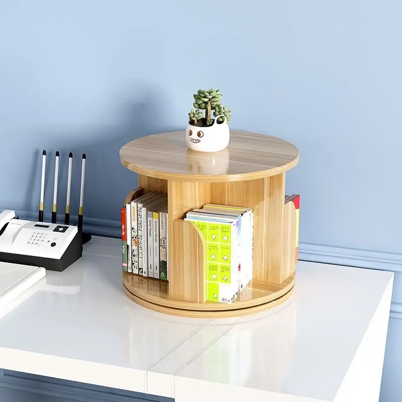 360° Rotating Multi-Layer Wooden Bookshelf/Office Storage Rack