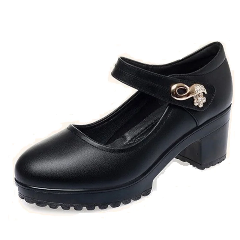 Women's Fashionable And Sweet Round-Toe Black Low-Heeled Shoes