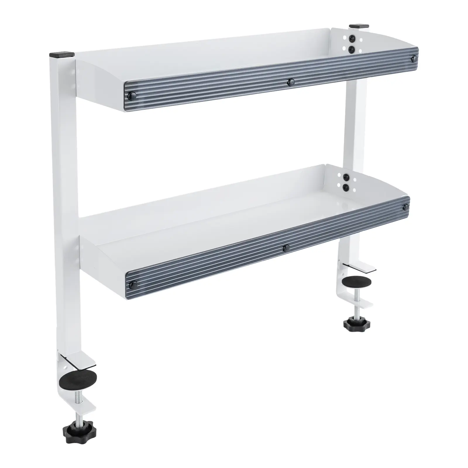 A Double-Layer Shelf That Can Be Clipped Onto A Desktop Either Above Or Below The Desktop