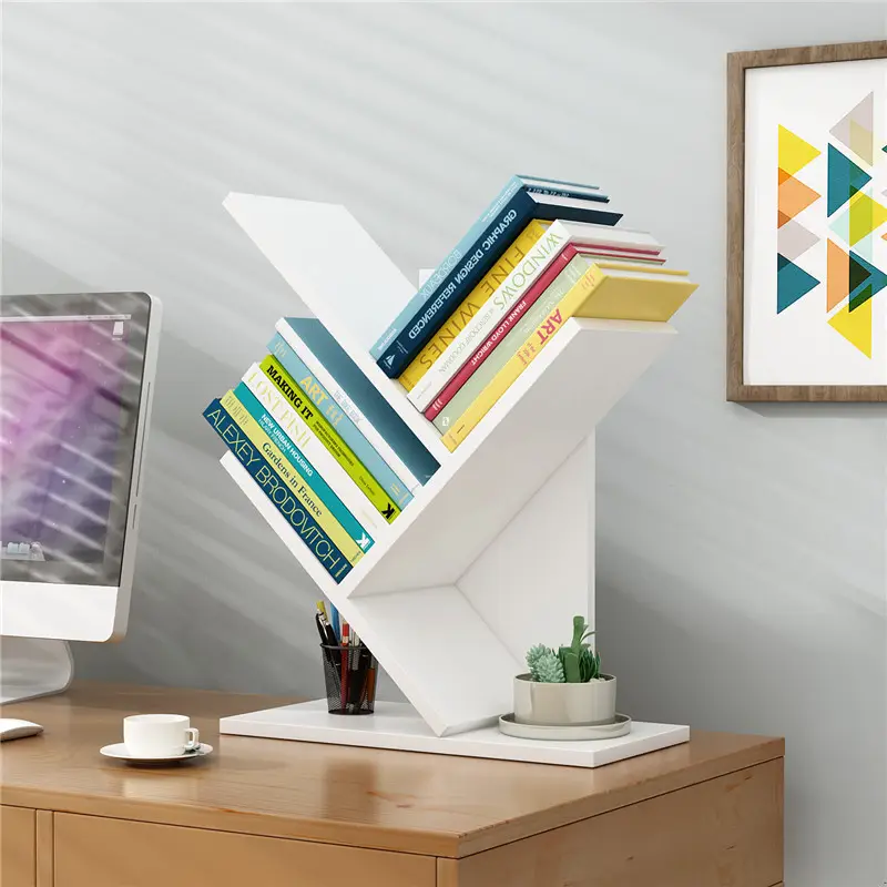 Multi-Tiered Desktop Bookshelf Wooden Desktop Storage Rack