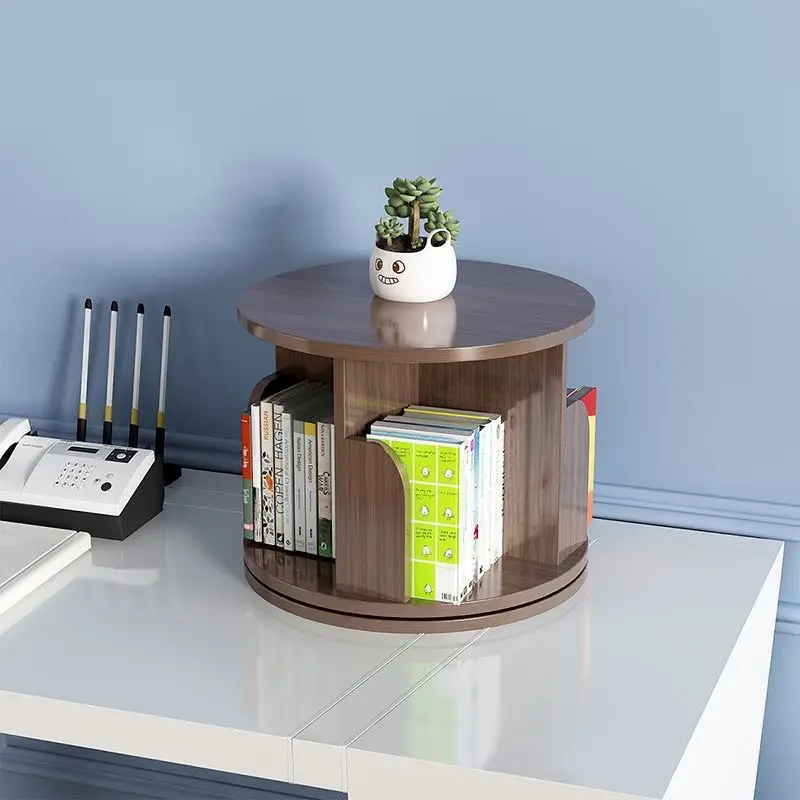 360-Degree Rotating Multi-Tier Wooden Bookshelf And Office Storage Rack