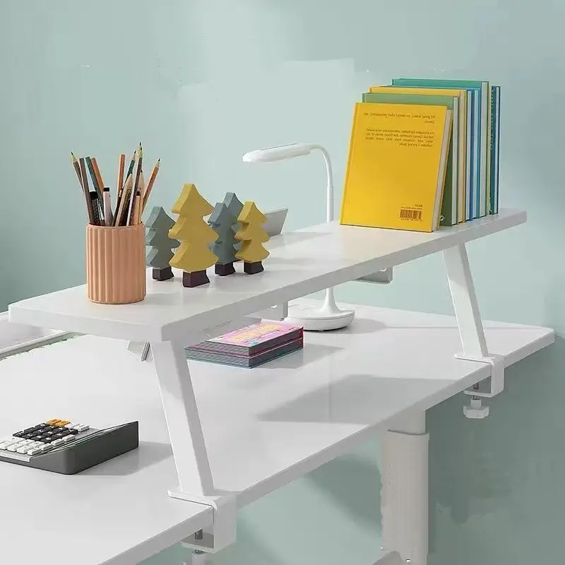 Clamp-On Floating Desktop Bookshelf With Monitor Riser Design, Elevated Storage Booster Shelf