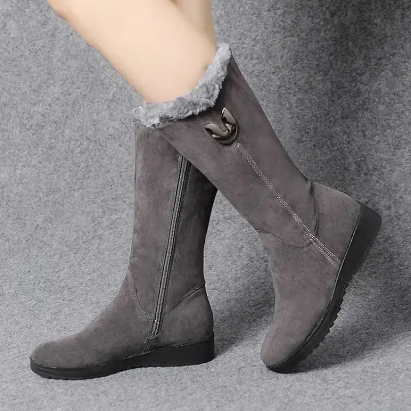 High Fur Boots Women Shoes Chunky Flat Boots