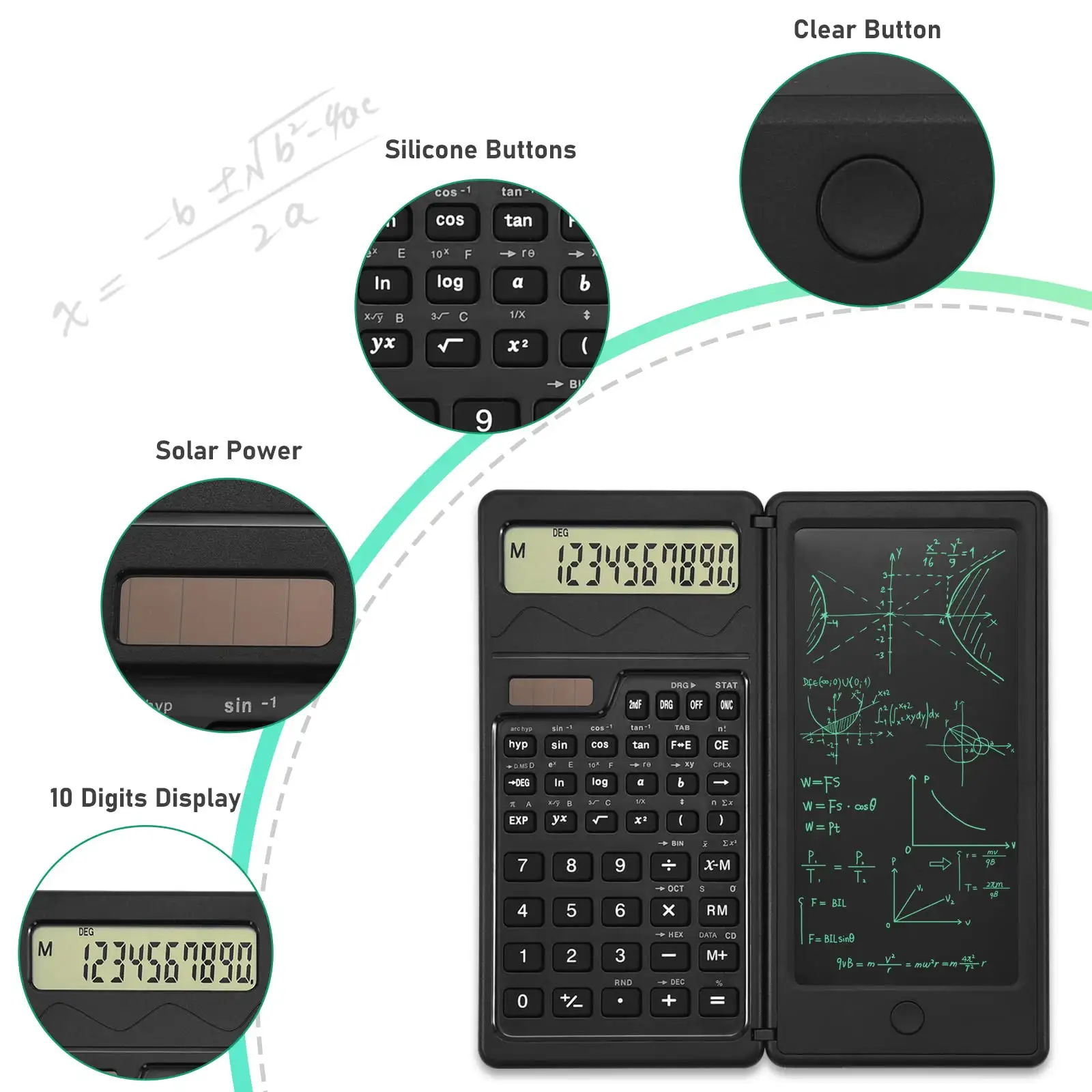 Scientific Calculator Smart Mini Portable Office Solar Energy Professional Foldable Calculator With Handwriting Tablet