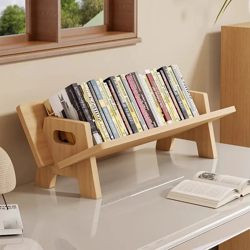 Wooden Desktop Bookshelf Portable Desktop Storage Rack Tilting Bookshelf