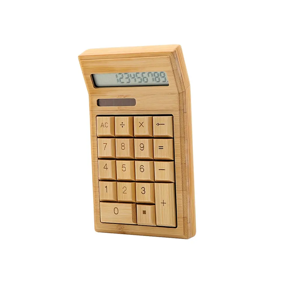 Eco-friendly Bamboo Electronic Calculator Counter Standard Function 12 Digits Solar & Battery Dual Powered
