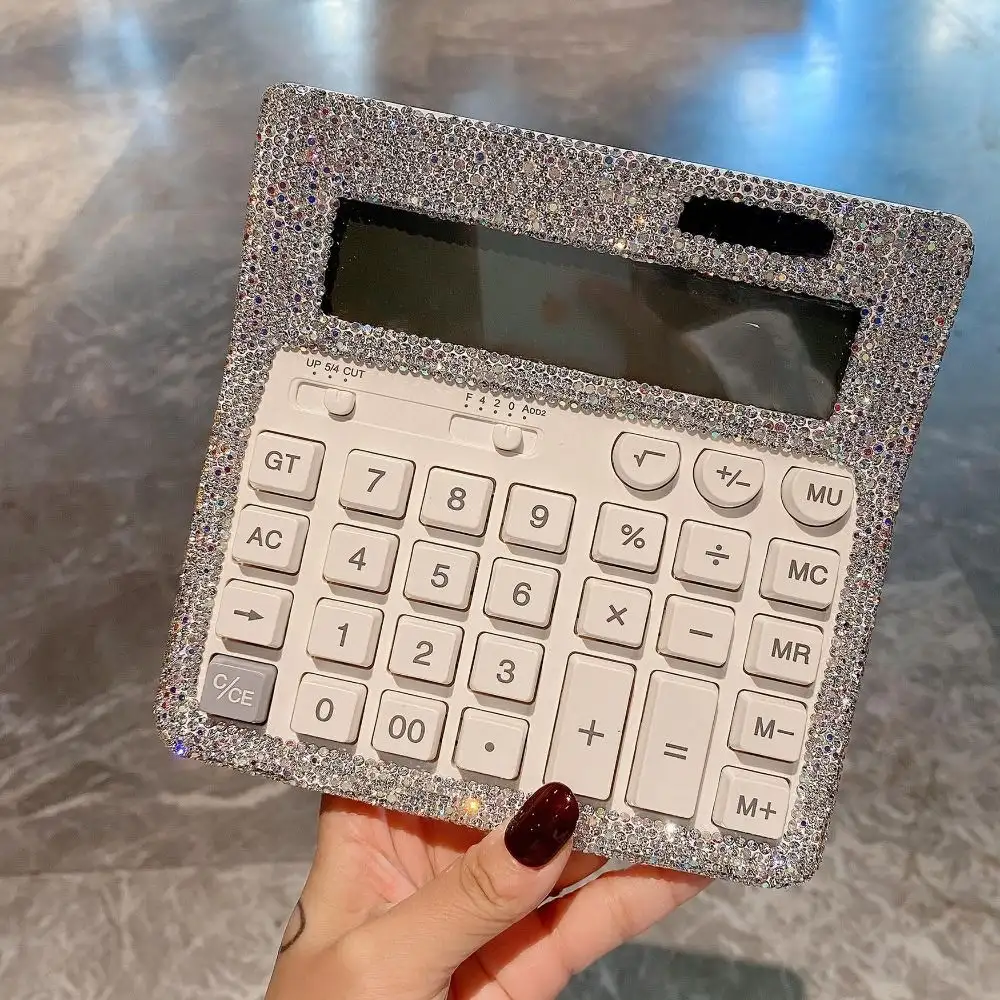 Shiny Rhinestone Calculator Dual Power Light Solar Desktop Calculator