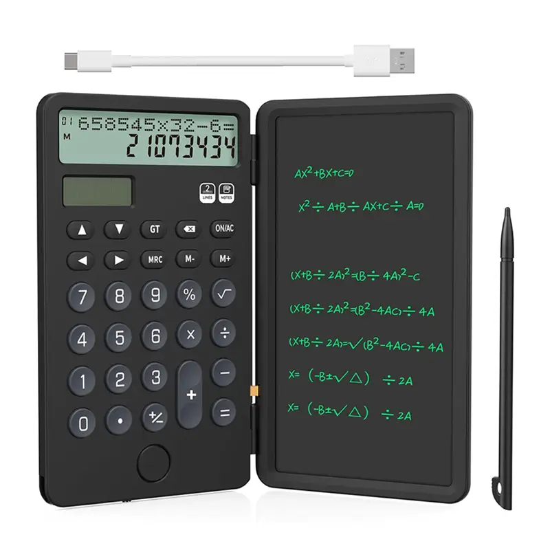 With Notepad 2-Line 12-Digit Large Display Power Rechargeable Desk Calculator Portable Calculator For Office