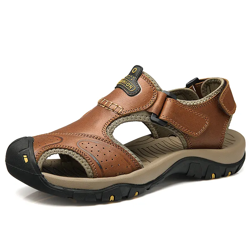 Men Sandals PU Leather Beach Shoes Light Anti-Collision Toe Sandaly Breathable Cool Casual Sandals