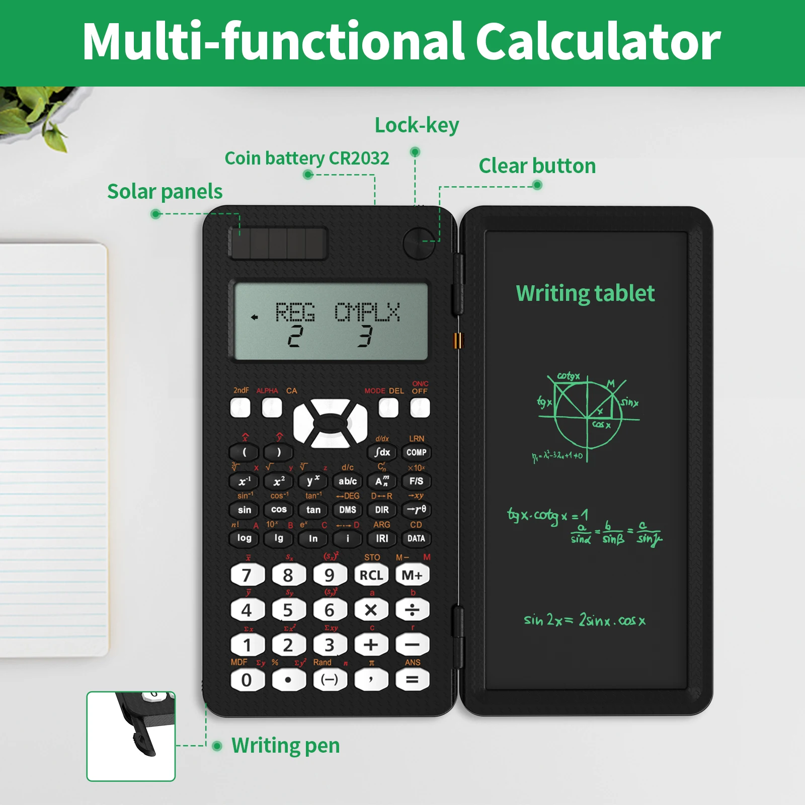 Office Scientific Calculator With Writing Tablet Engineering Calculator