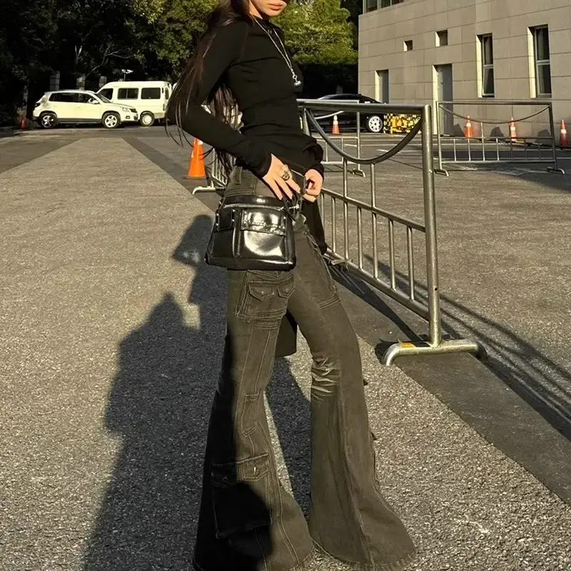 Low Waist Pants Women's Slimming Floor-Length Bell Bottoms Trendy