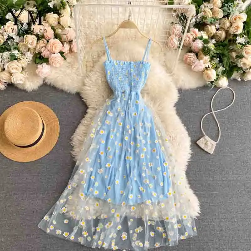 Fashion Daisy Floral Print Mesh Party Dress Summer...