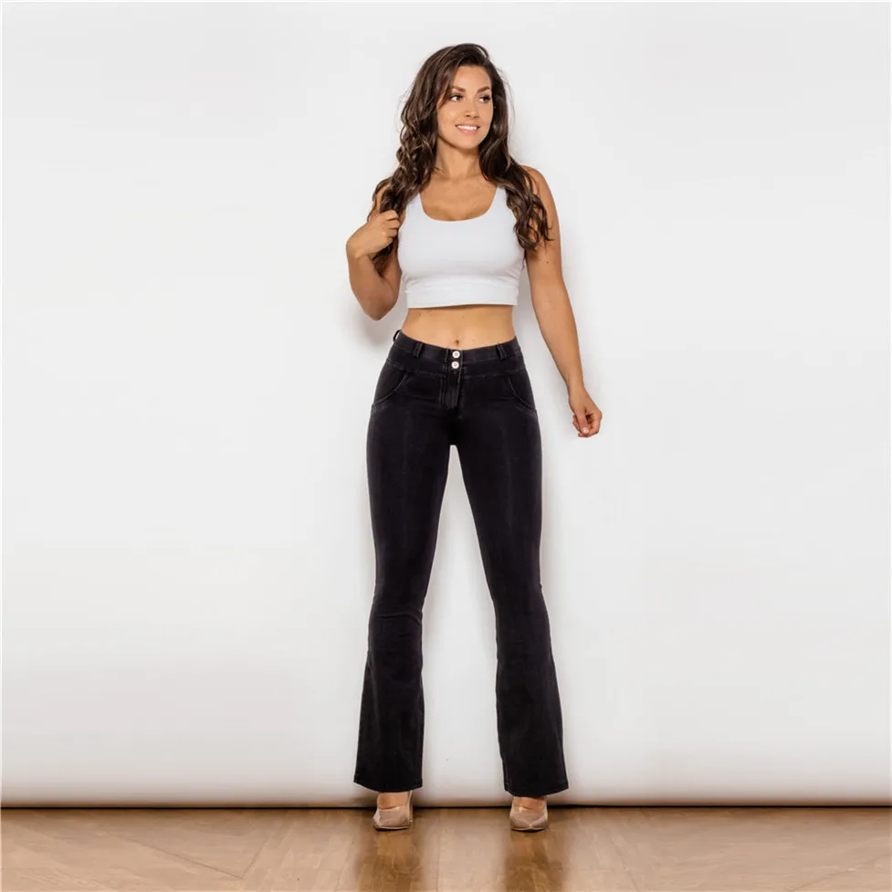 Women Sexy Denim Bell-Bottoms Black Streetwear Trousers