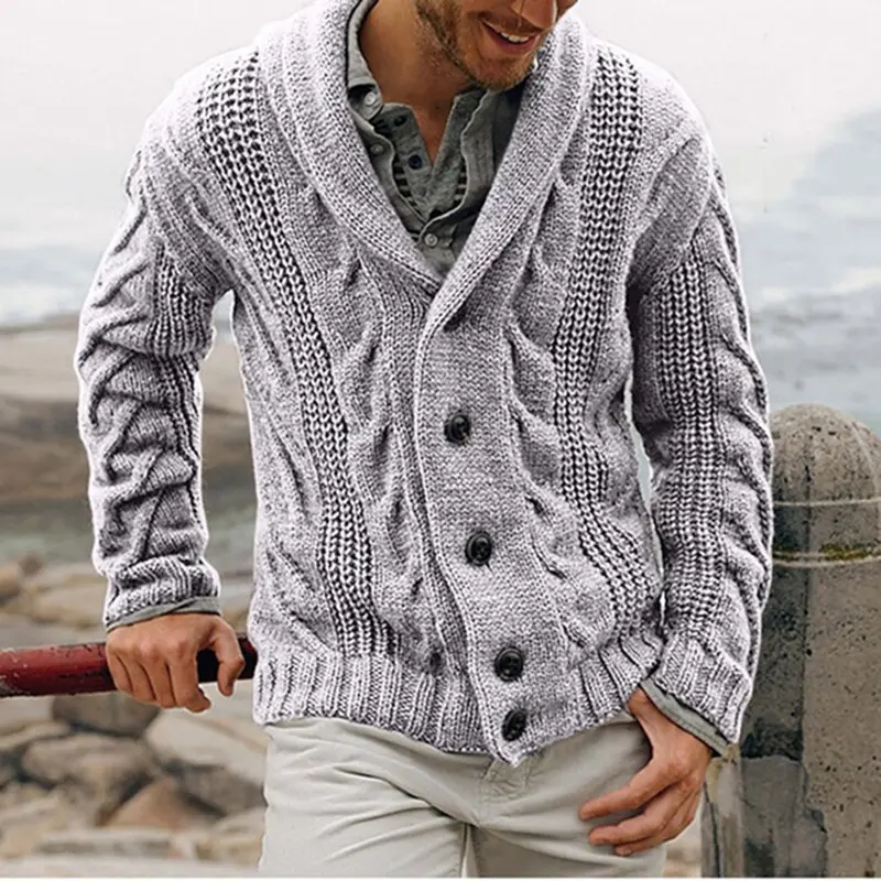 Men's Single-Breasted Loose Fit Coarse Knit Cardigan Sweater