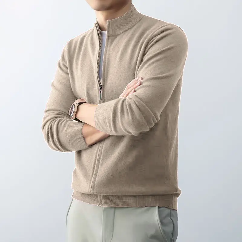 Men's Zipper Cardigan Sweater Slim Fit Sweaters Stand Knitwear Jumper Warm Cold Blouse Zip Long Sweater Coats