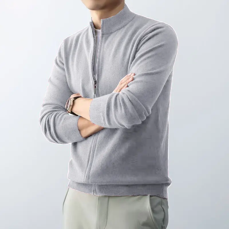 Men's Zipper Cardigan Sweater Slim Fit Sweaters Stand Knitwear Jumper Warm Cold Blouse Zip Long Sweater Coats