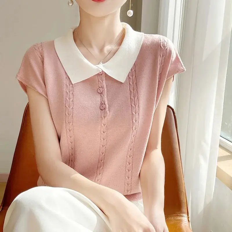 Elegant Short-Sleeved Polo Shirt Women's Collared Top