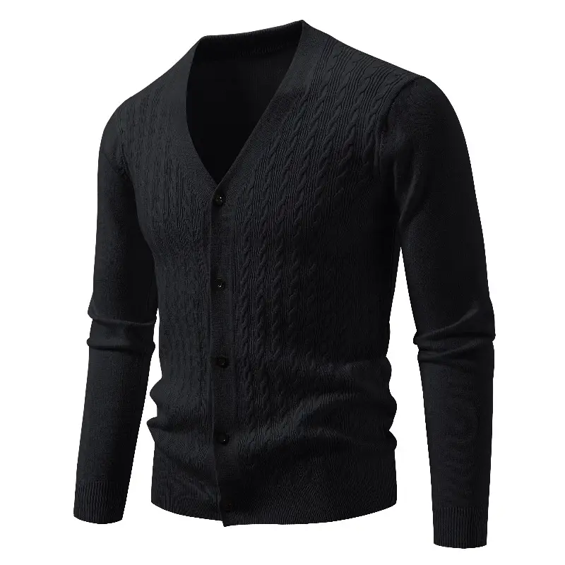 Men's Long Sleeve Classic V-Neck Button-Front Knitted Cardigan Sweater