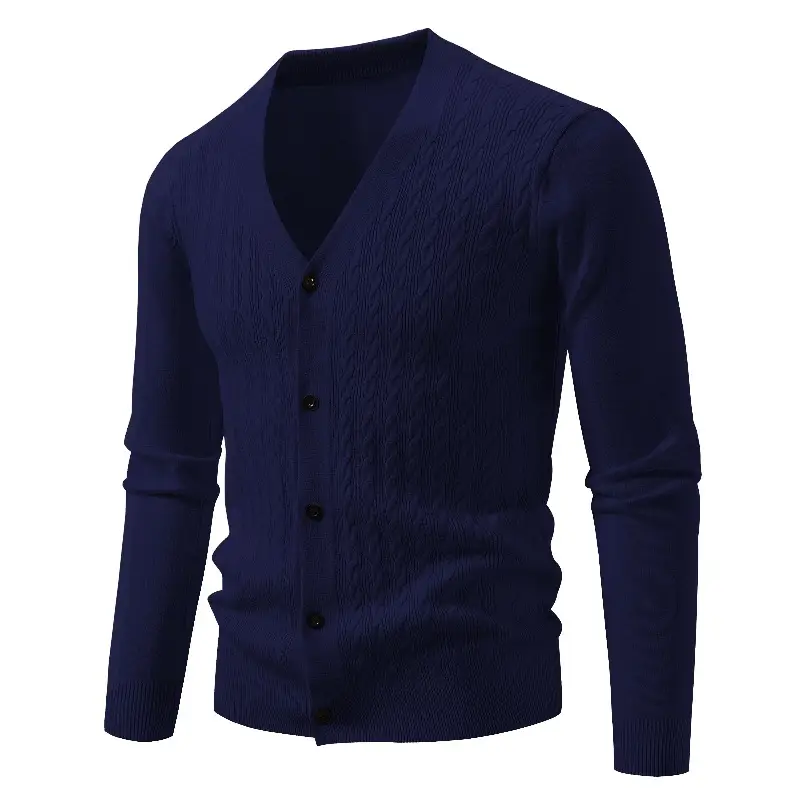 Men's Long Sleeve Classic V-Neck Button-Front Knitted Cardigan Sweater
